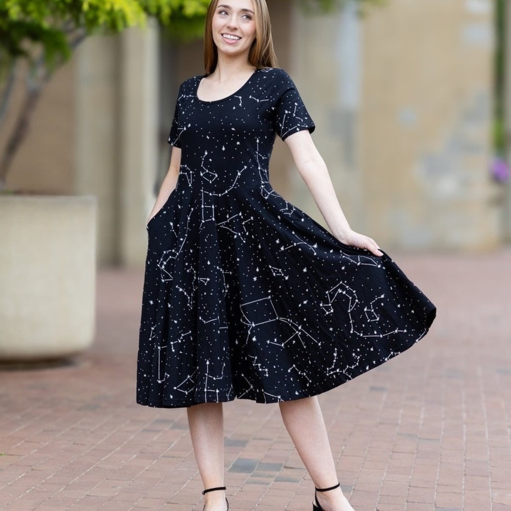 Svaha Constellations Glow in the Dark Twirl Dress Black Zodiac Size L Witchy